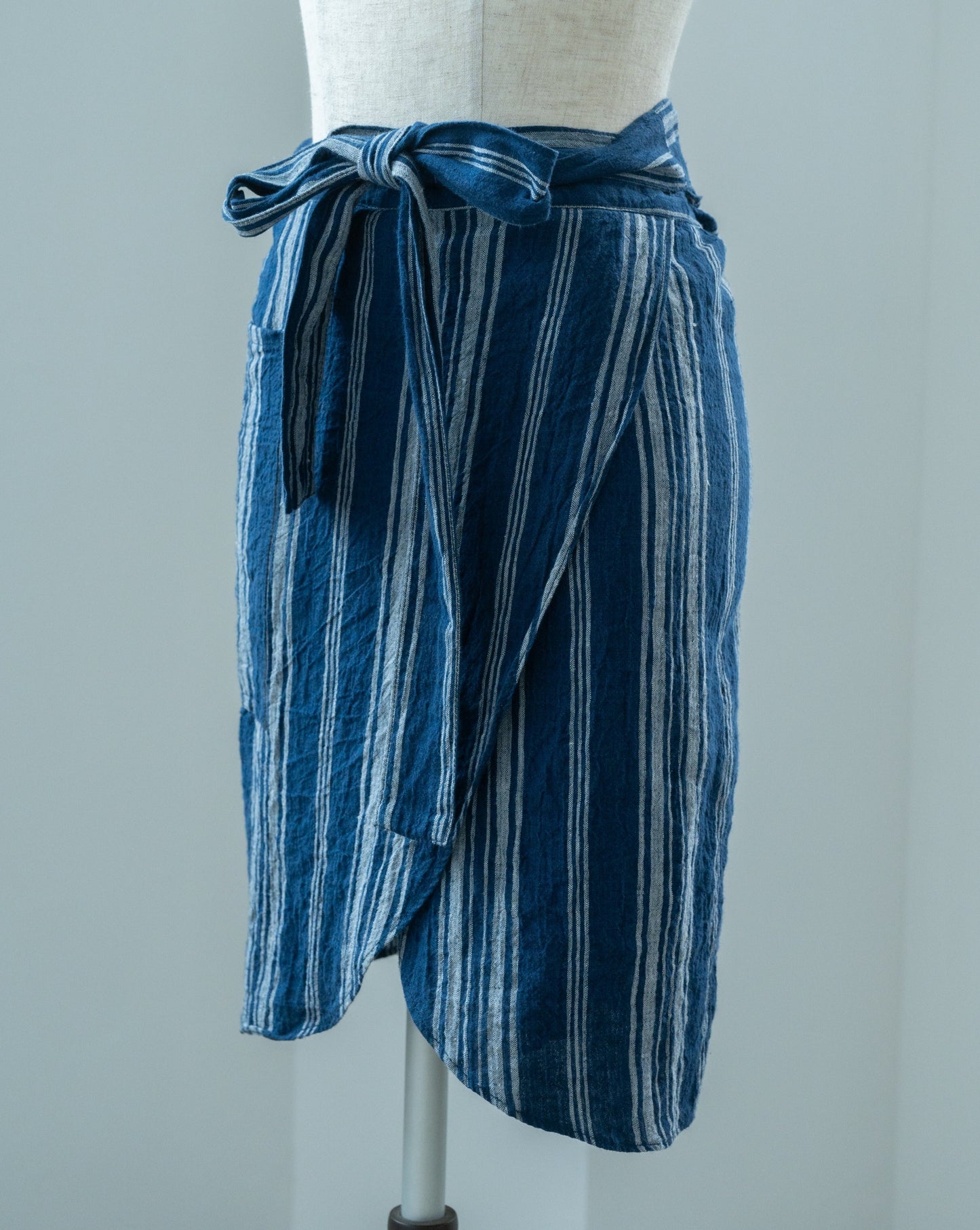 APRON【 Common Bluebottle(2way) BLUE 】- Linen stripe