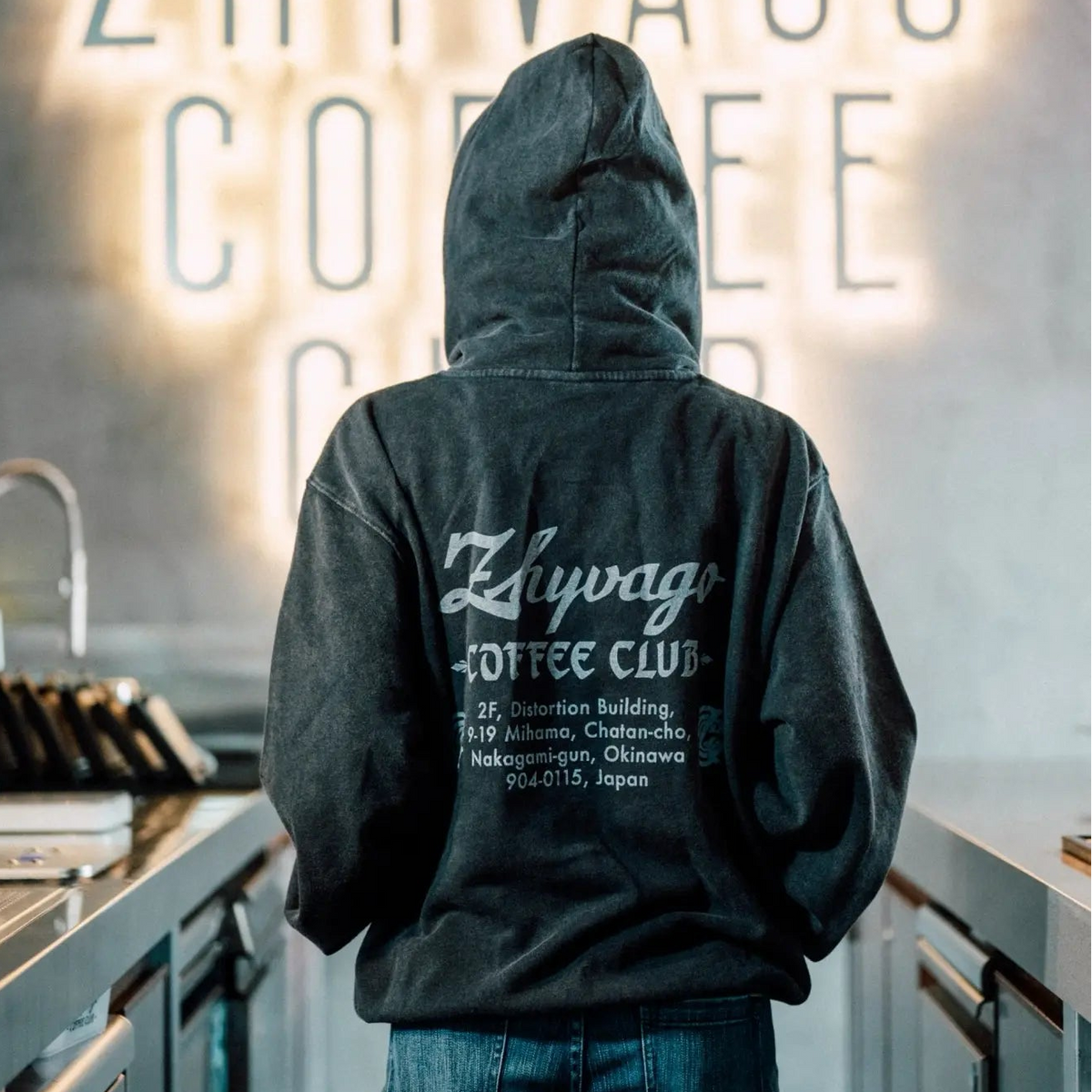 ZCC Main Logo Address Fade Wash Sweat Full Zip Hoodie
