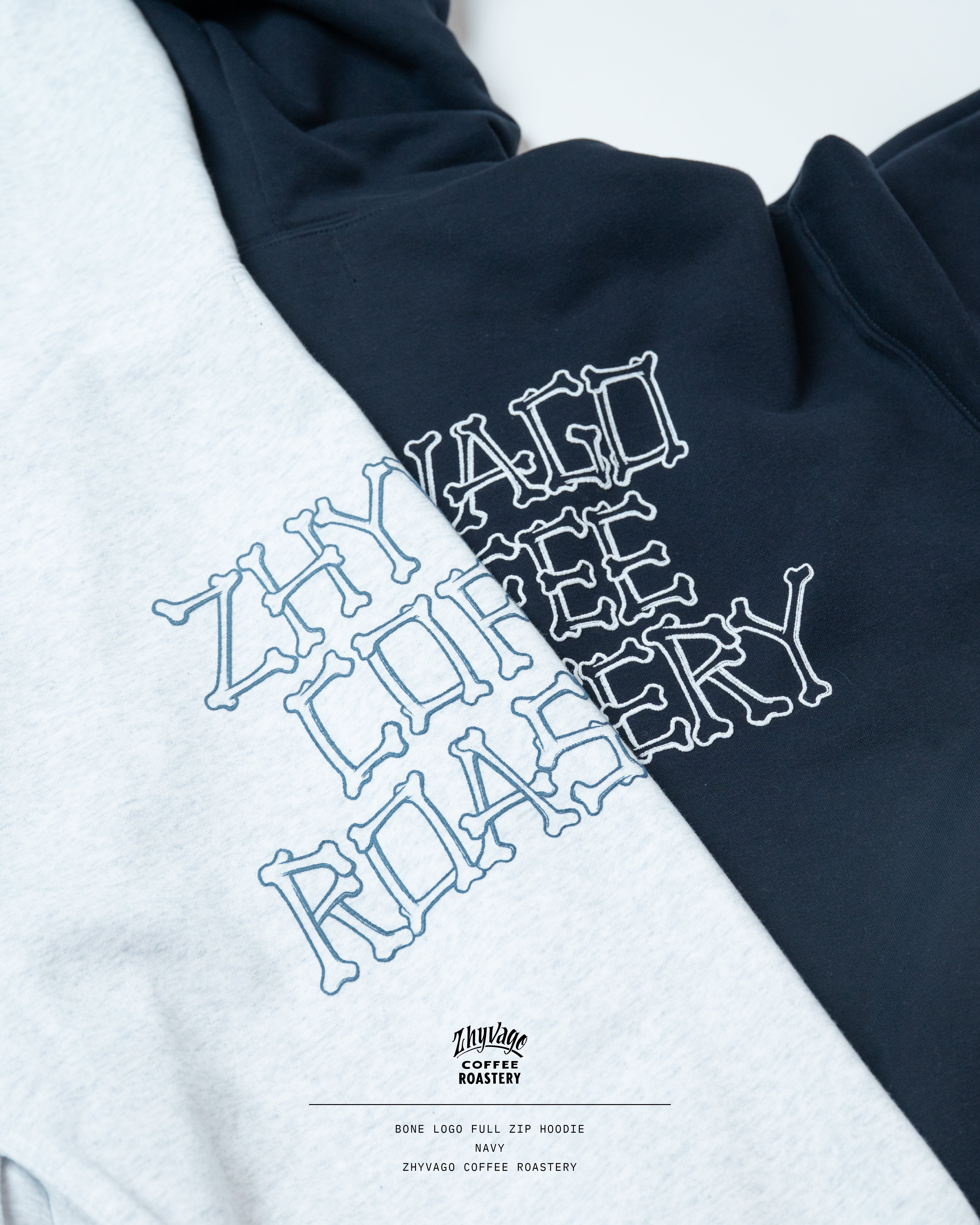 ZHYVAGO Bone Logo Puff Printing Box Silhouette full zip hoodie