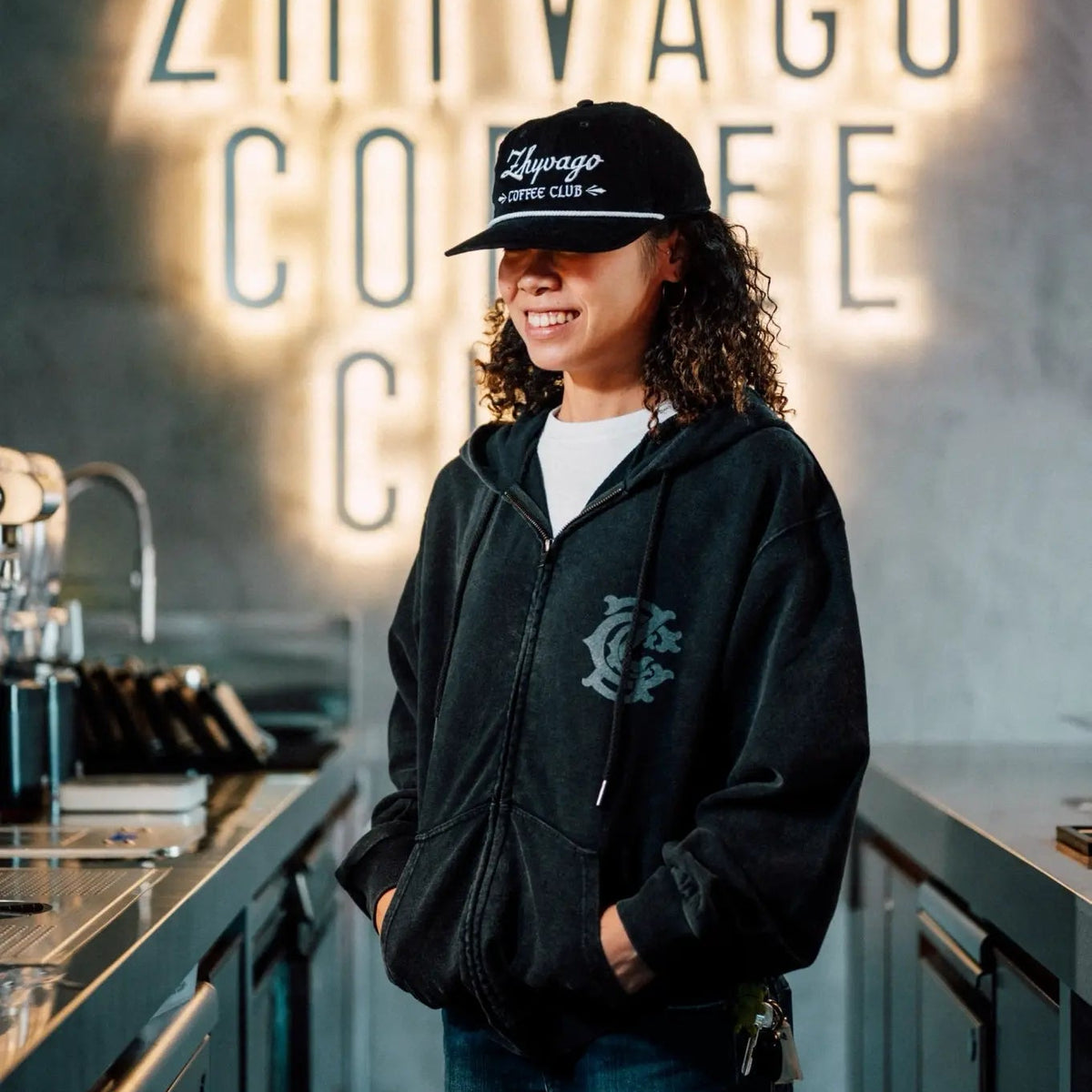 ZCC Main Logo Address Fade Wash Sweat Full Zip Hoodie
